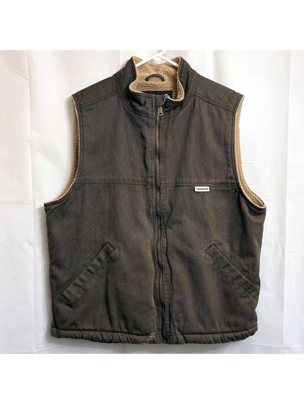 Wolverine Men's L Full Zip Sherpa Fleece Lined Work Vest Brown Canvas Outdoor